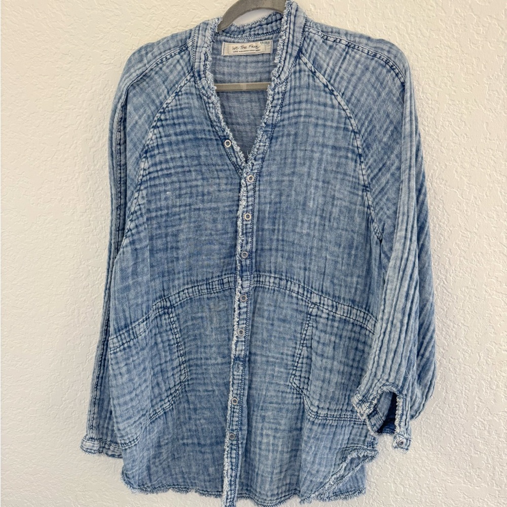 We The Free Blue Washed Button-Down Shirt